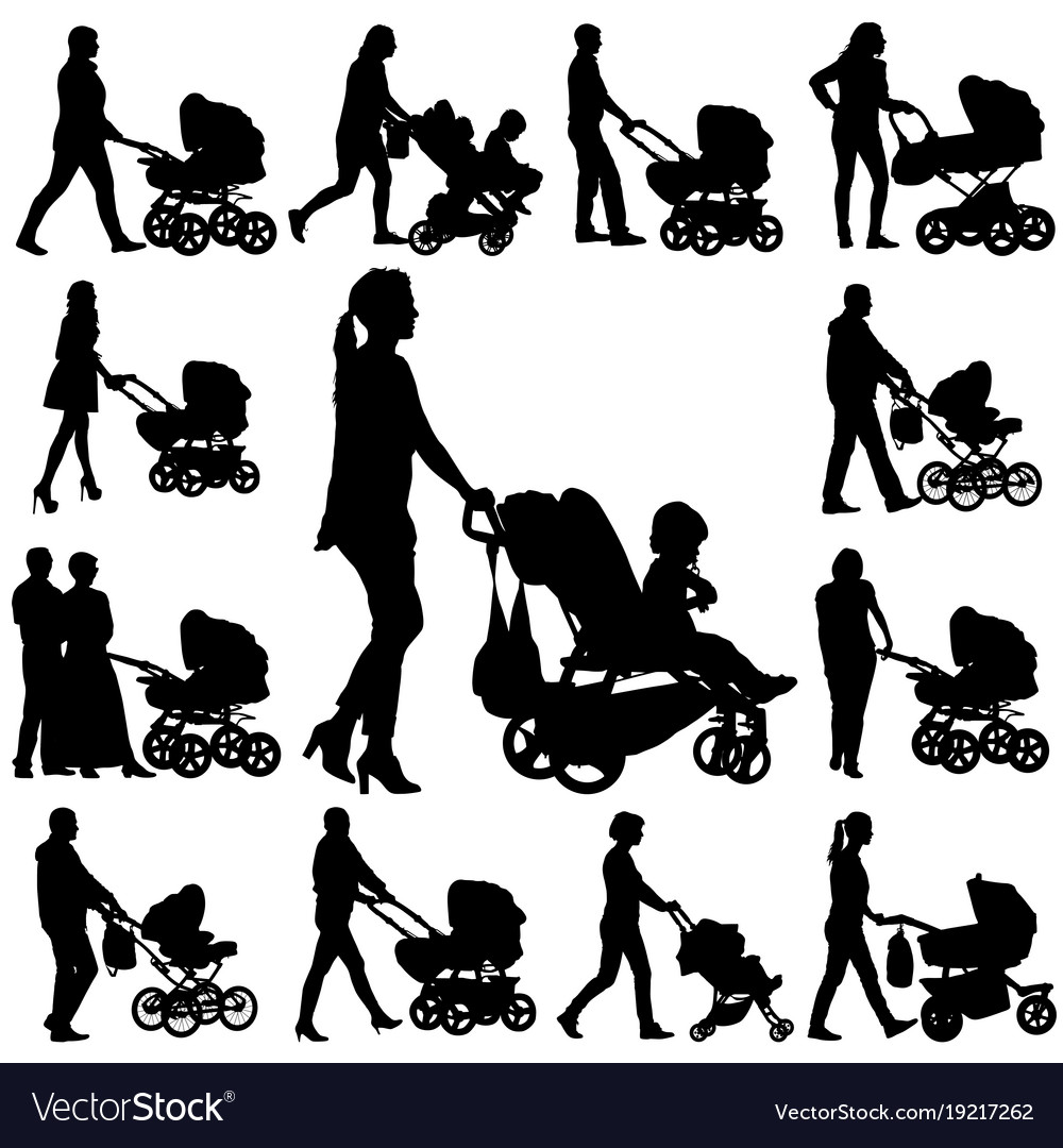 Black Family Silhouettes with Pram