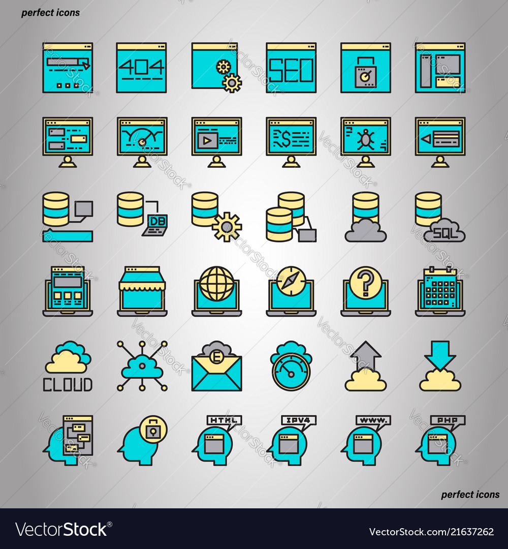 Browser and interface color line icons perfect vector image Browser and interface color line icons perfect