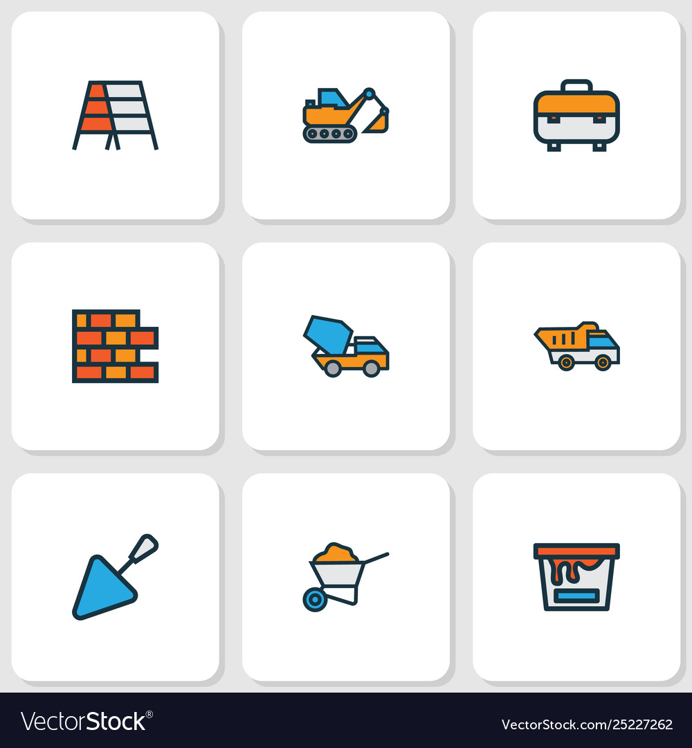 Building icons colored line set with tipper vector image Building icons colored line set with tipper