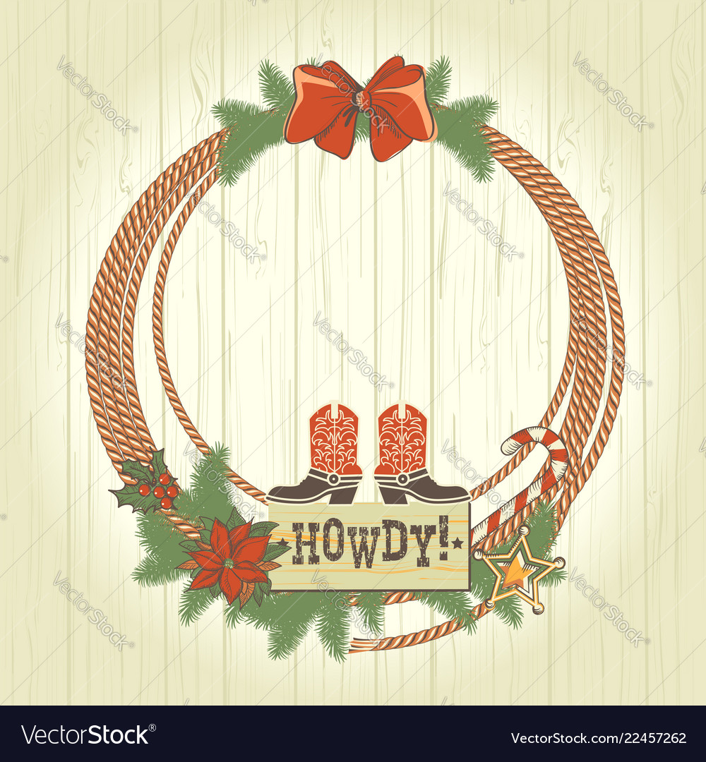 Cowboy Western Christmas Wreath With Traditonal Vector Image