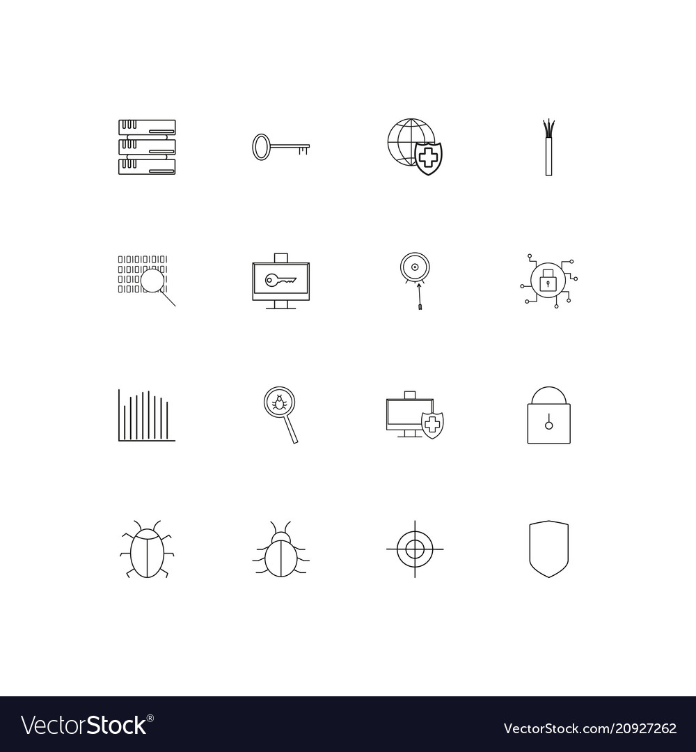 Internet security linear thin icons set outlined