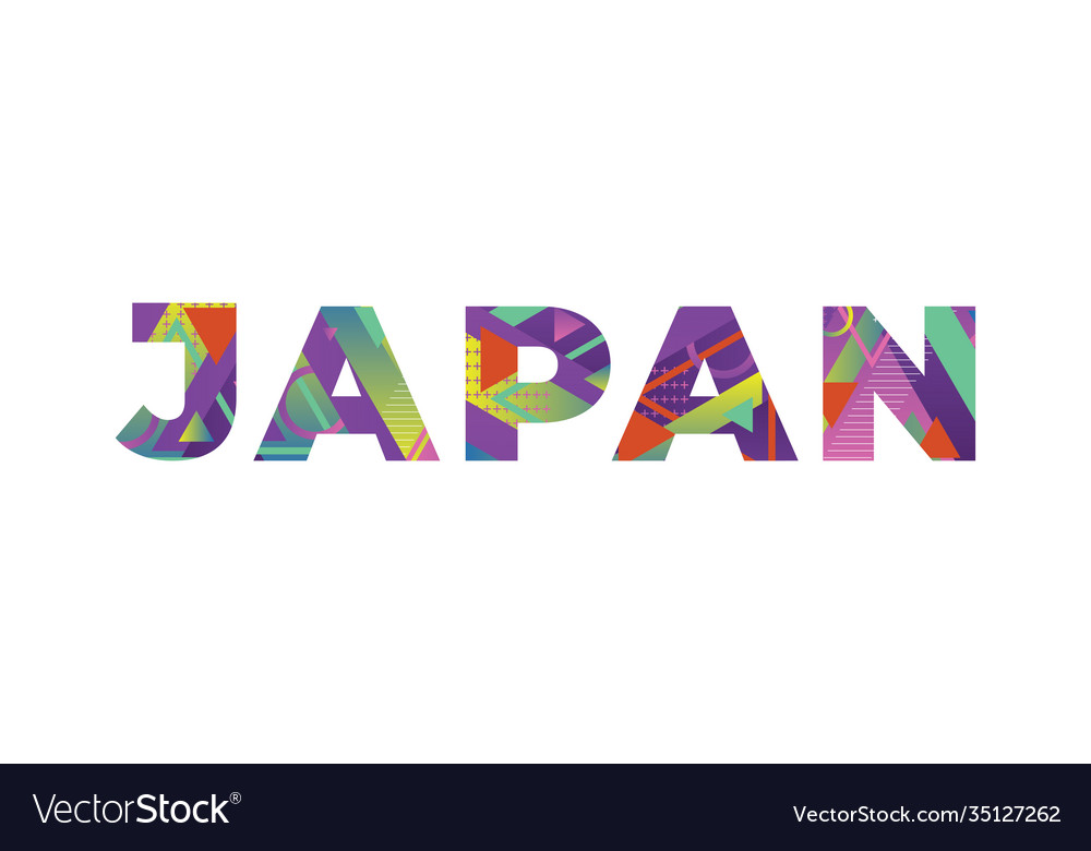 Japan concept retro colorful word art Royalty Free Vector