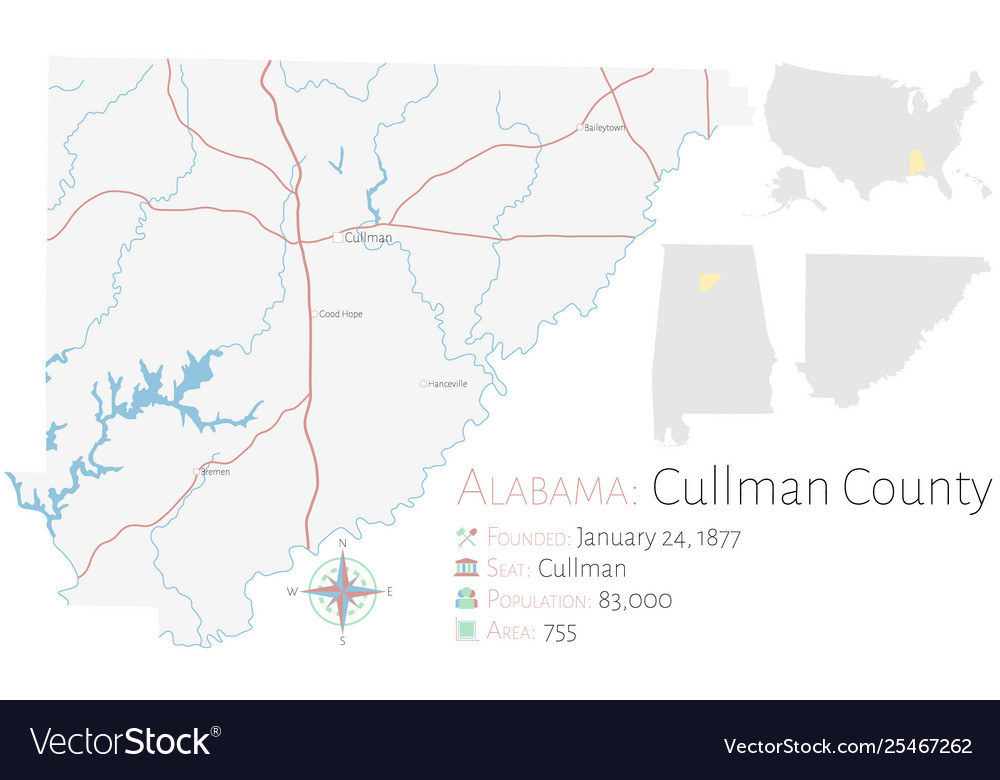 Map cullman county in alabama Royalty Free Vector Image