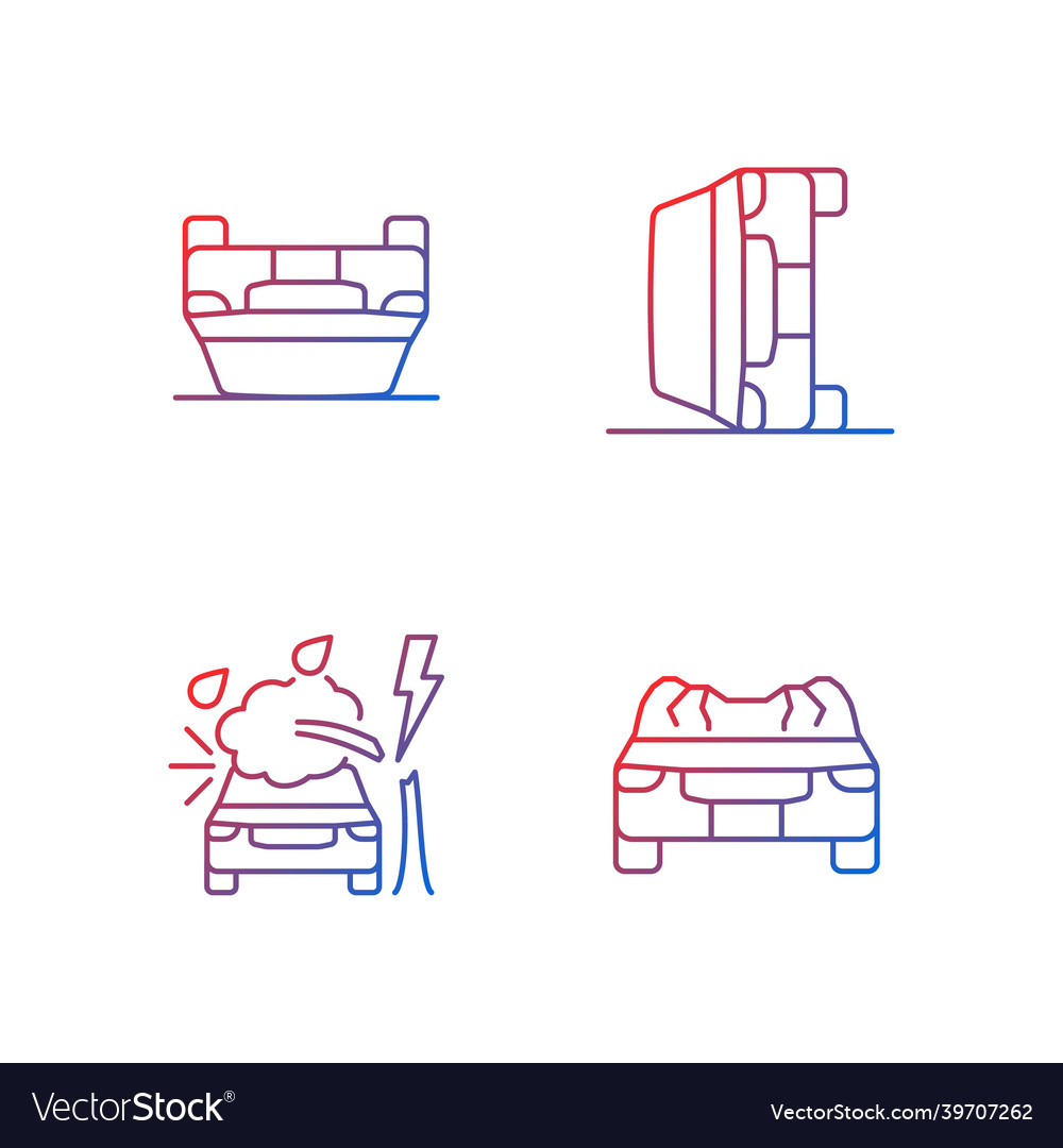 Motor vehicle collisions gradient linear icons set vector image Motor vehicle collisions gradient linear icons set