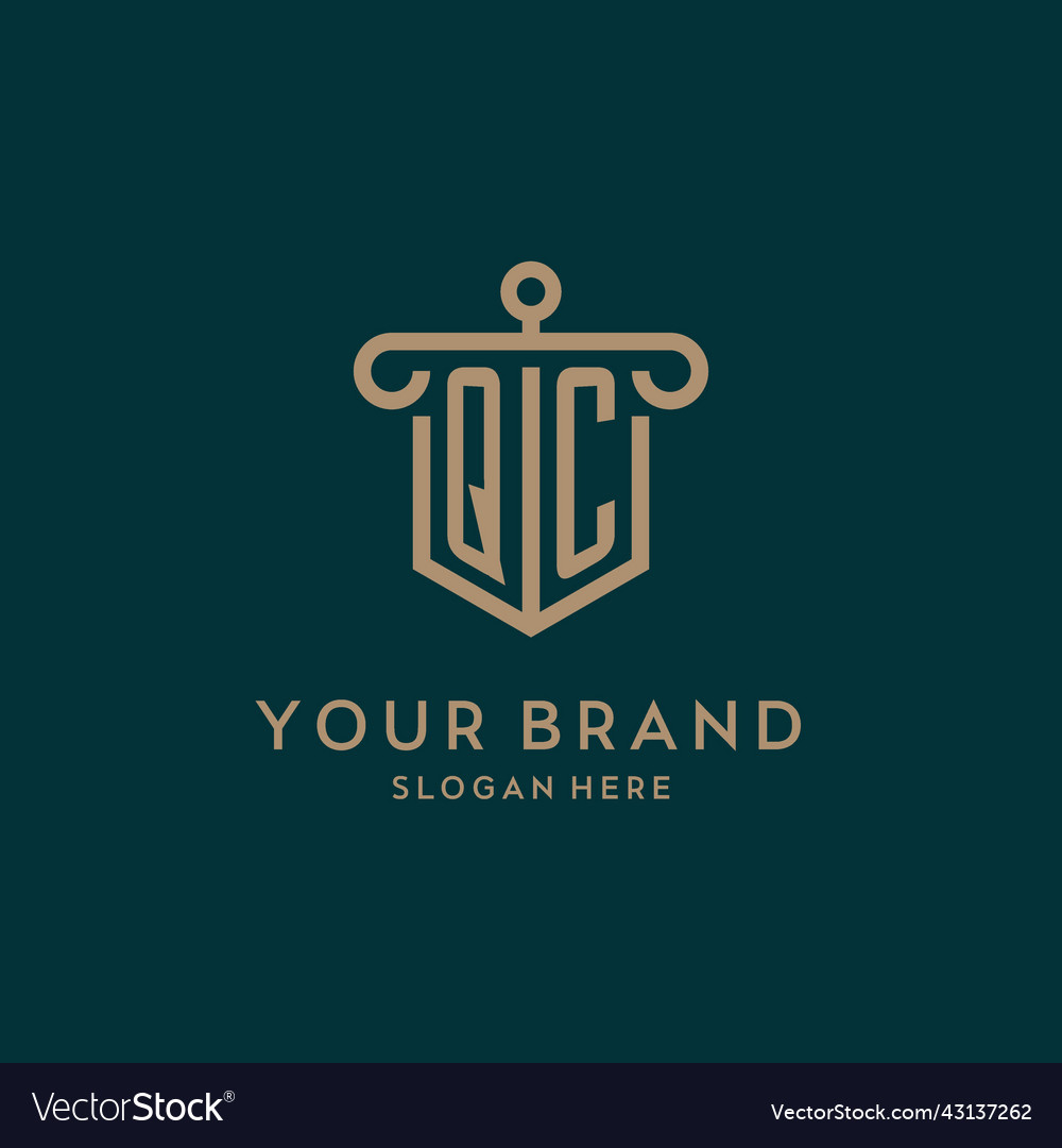 Qc monogram initial logo design with shield