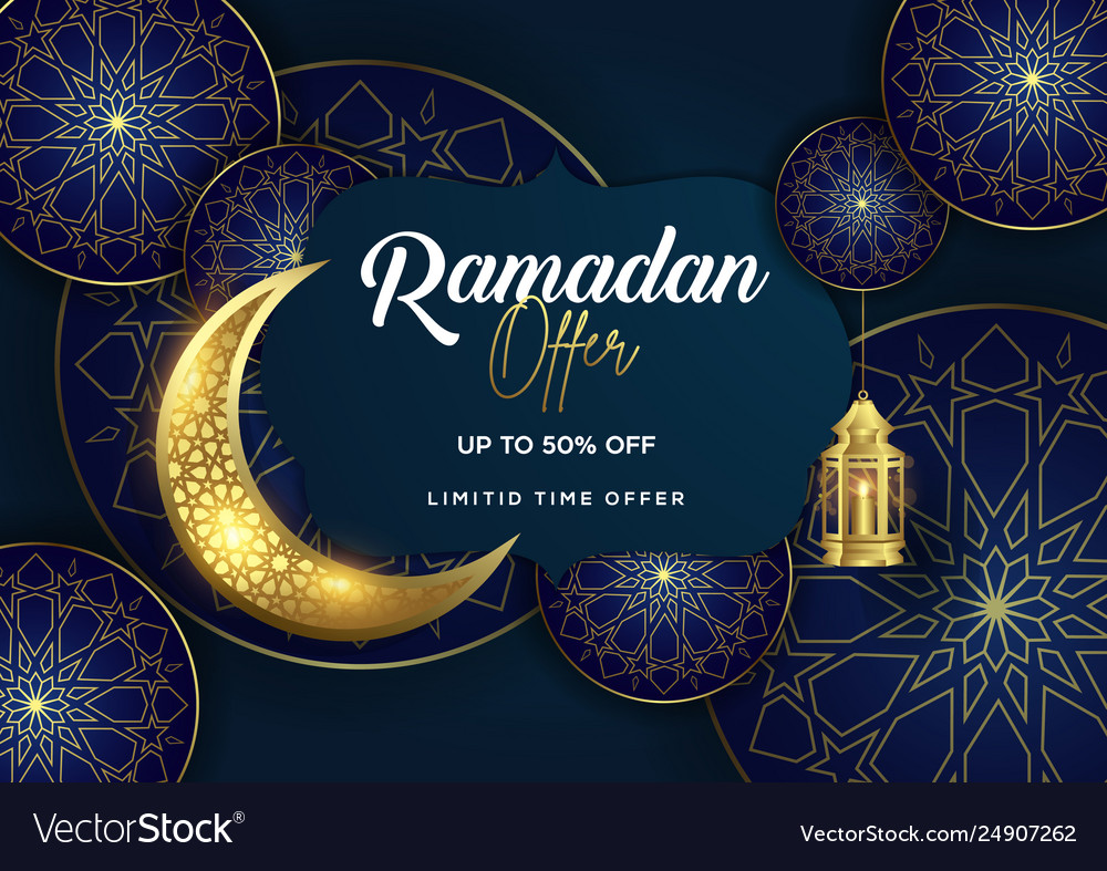 Ramadan offer with lantern and crescent background