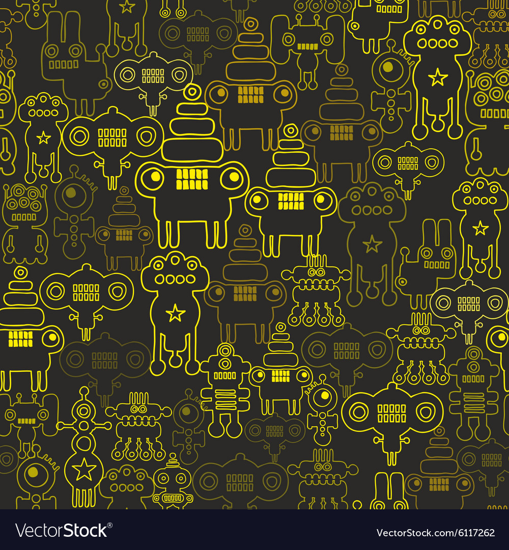Robot and monsters seamless pattern