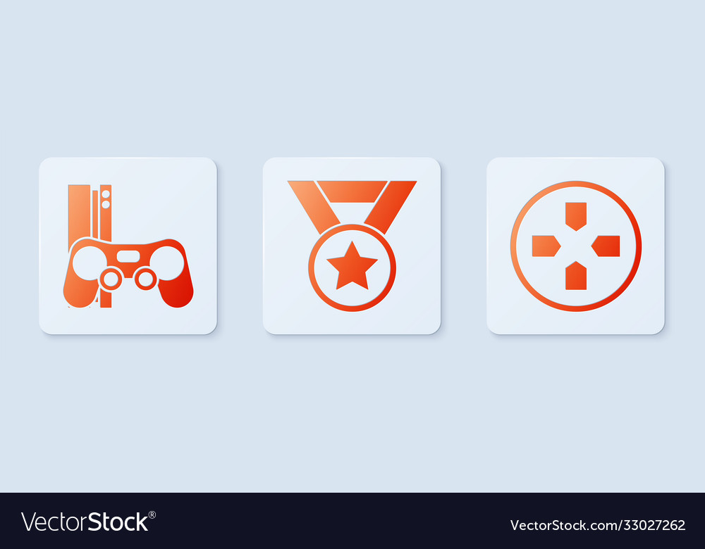 Set medal game console with joystick and gamepad vector image Set medal game console with joystick and gamepad