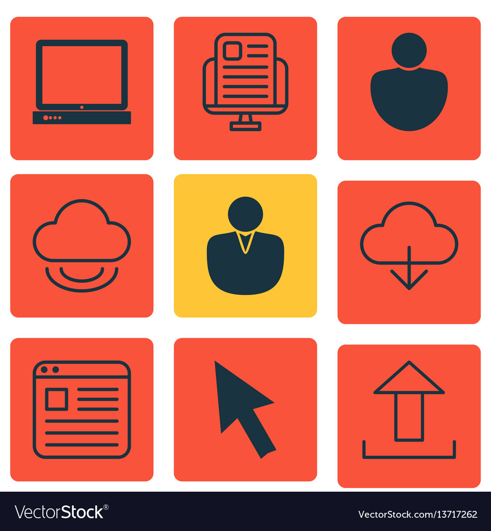 Set of 9 world wide web icons includes send data vector image Set of 9 world wide web icons includes send data