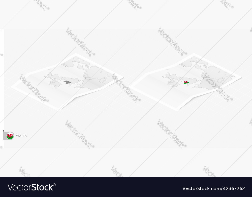 Set of two realistic map wales with shadow vector image Set of two realistic map wales with shadow