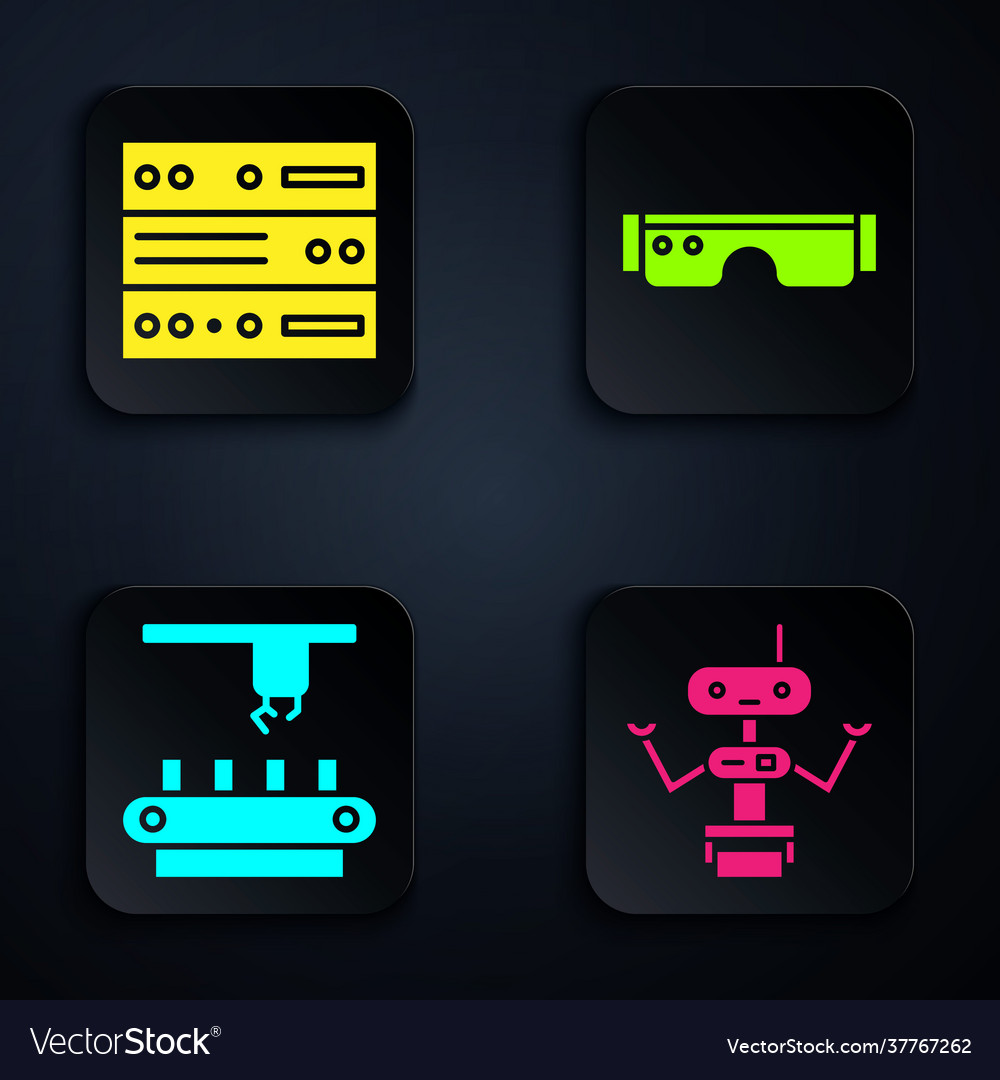 Set robot server data web hosting factory vector image Set robot server data web hosting factory