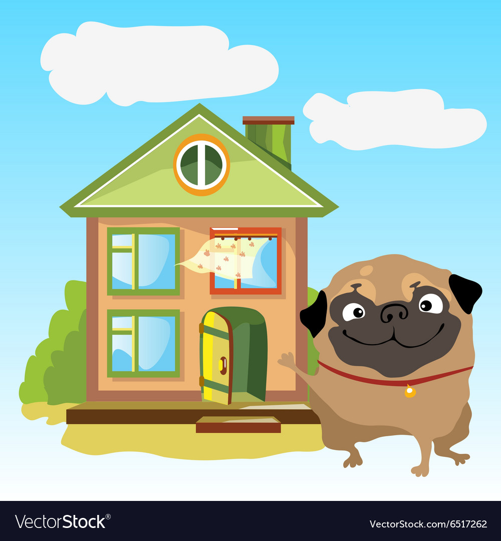 Welcoming home with dog on a landscape Royalty Free Vector