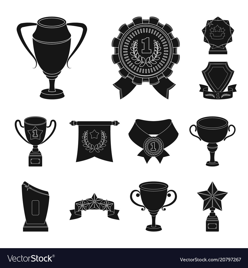 Awards and trophies black icons in set collection vector image Awards and trophies black icons in set collection