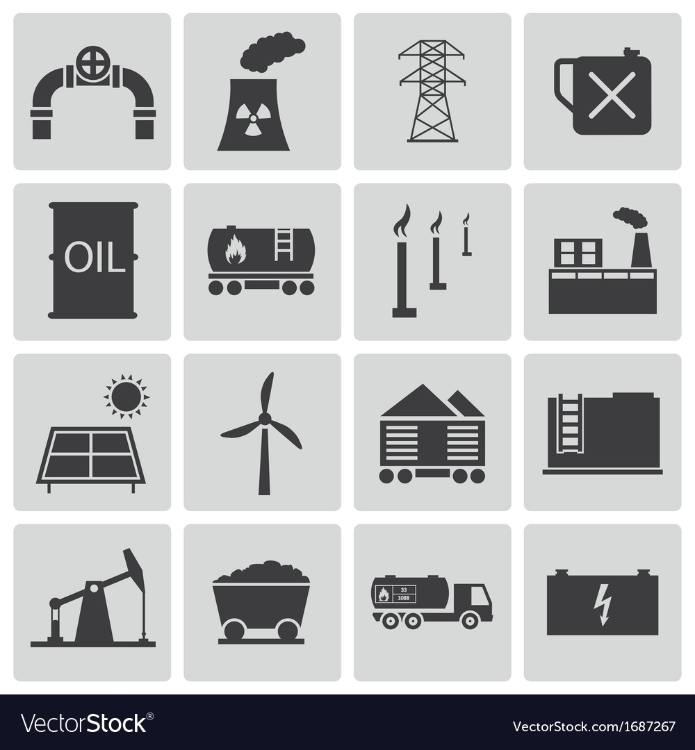 Black industry icons set Royalty Free Vector Image