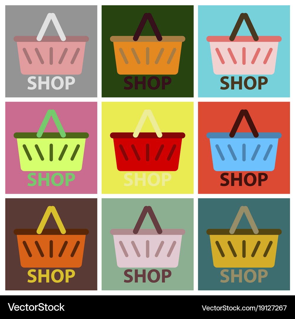 Flat icons set basket shop Royalty Free Vector Image