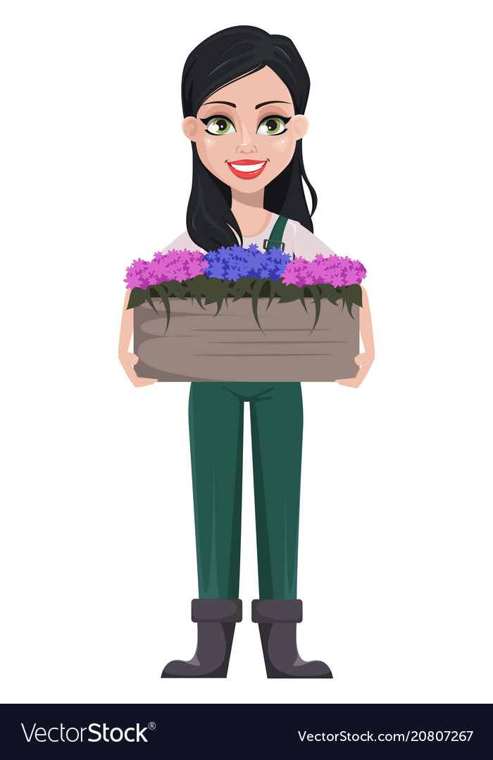 Gardener woman cartoon character in uniform