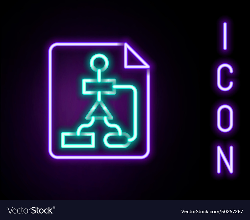 Glowing neon line tile flowchart for program vector image Glowing neon line tile flowchart for program