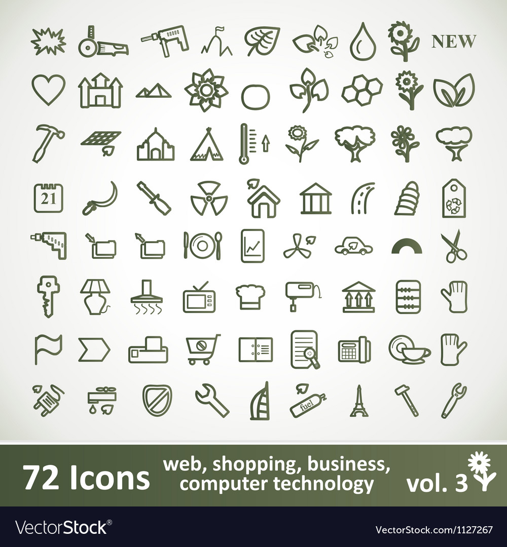 Green large icons set collection Royalty Free Vector Image