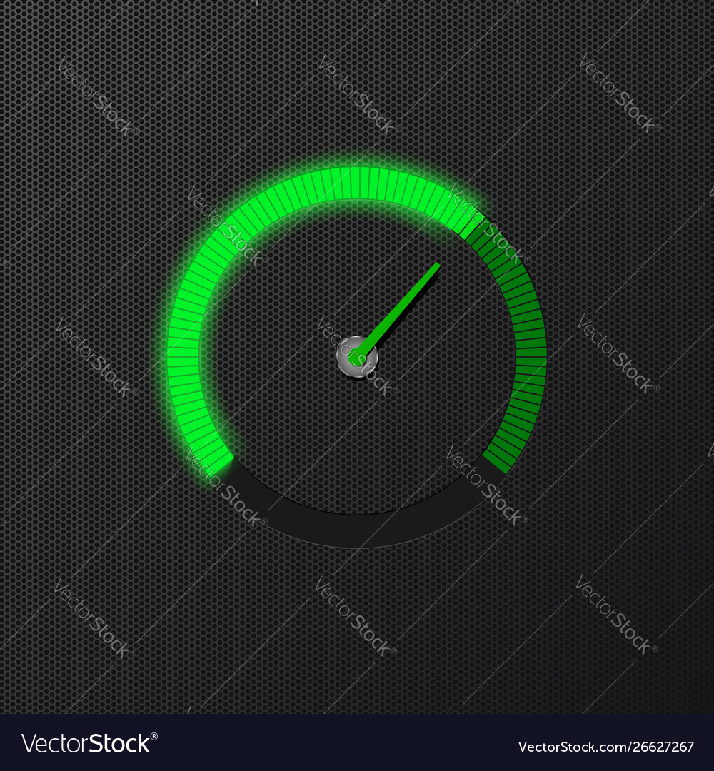 Green speedometer on carbon background