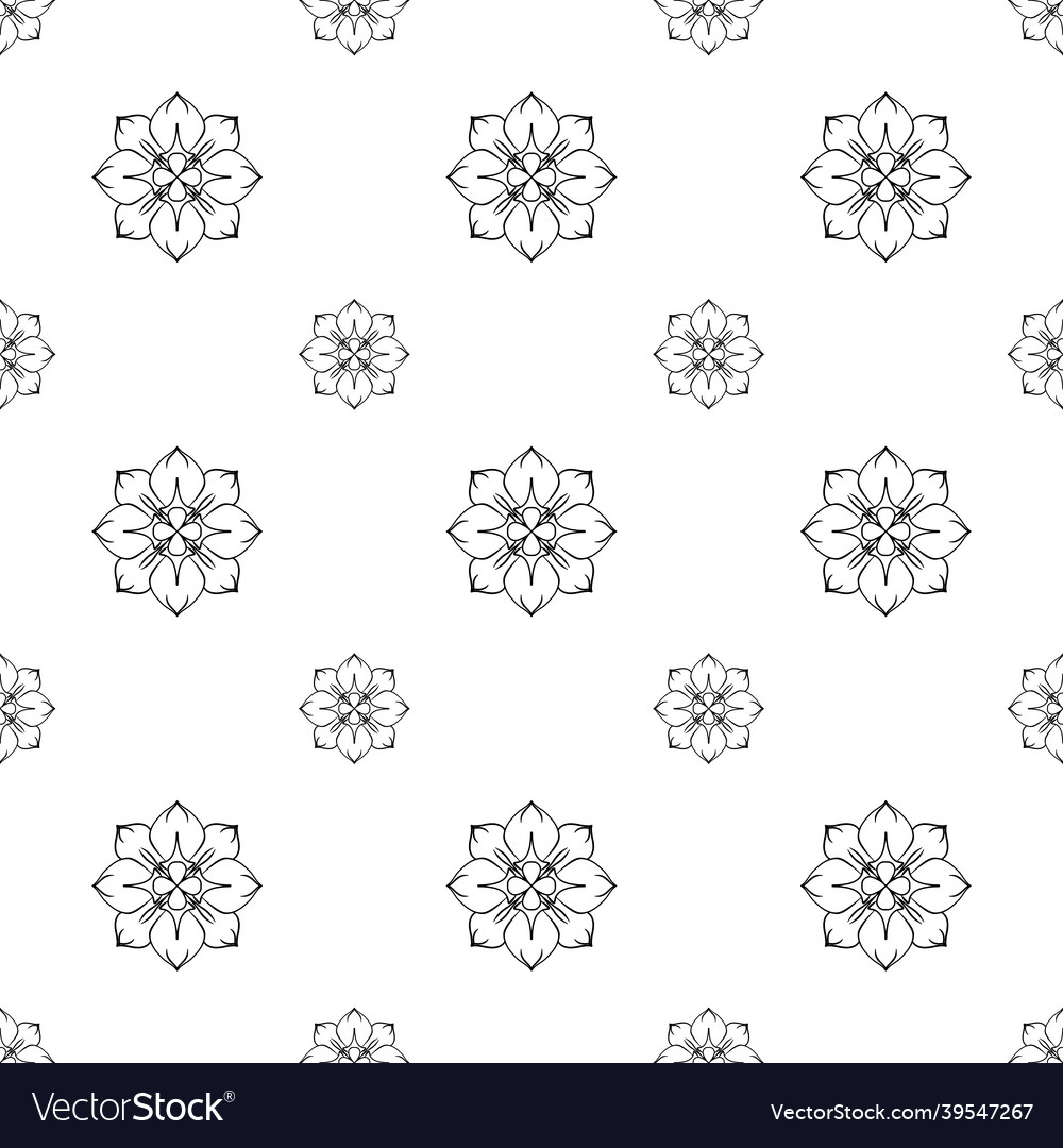 Hand-drawn floral and mandala outline repeat Vector Image