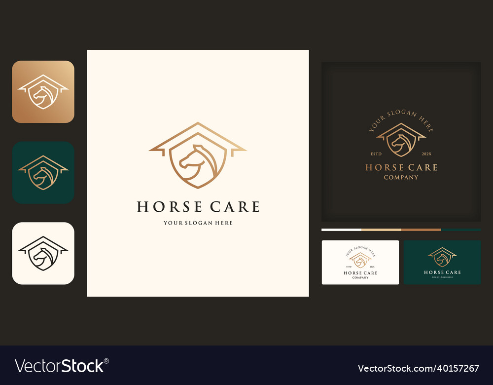 Horse care logo farm shield house