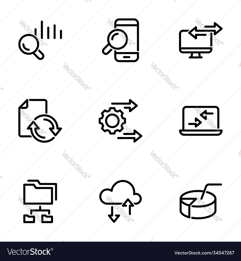 Setzen Sie Icons auf eine Themensortierung und Analyse von Daten vector image Setzen Sie Icons auf eine Themensortierung und Analyse von Daten