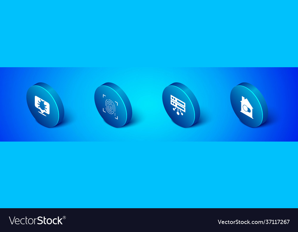 Set isometric system bug server data web vector image Set isometric system bug server data web