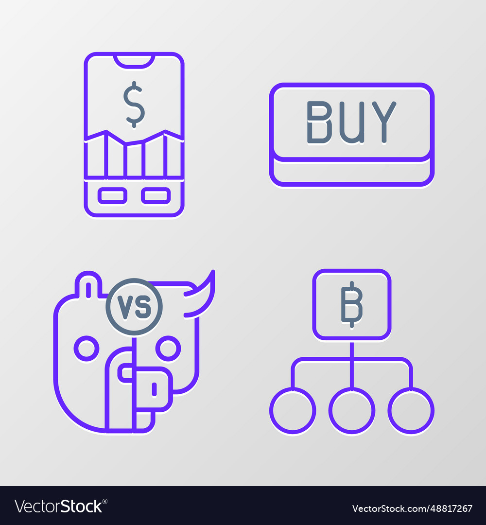 Set line blockchain technology bitcoin bull vector image Set line blockchain technology bitcoin bull