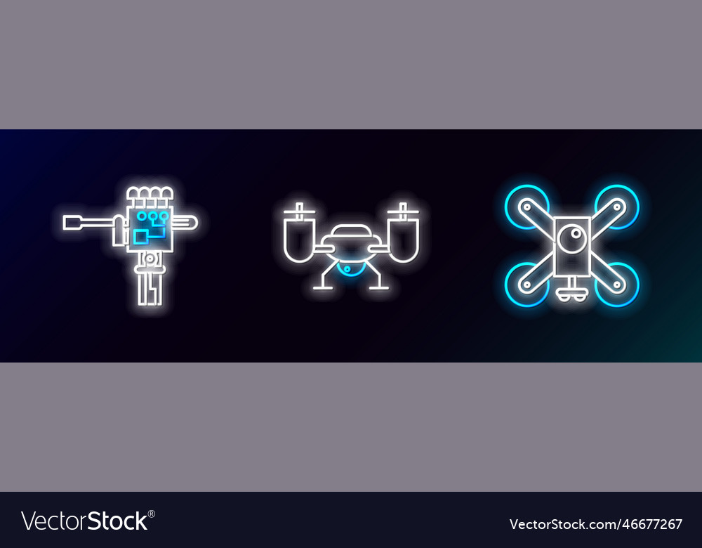 Set line drone flying with action camera vector image Set line drone flying with action camera