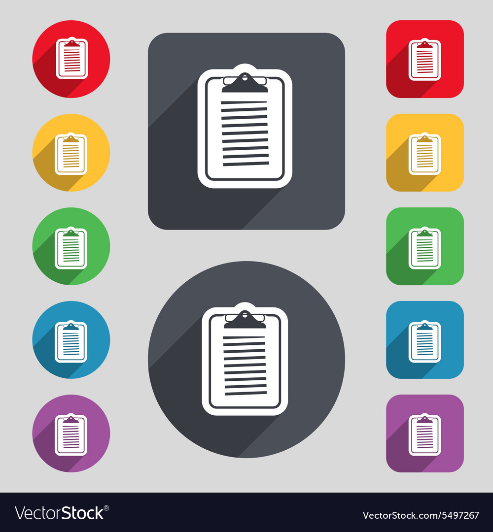 Text file icon sign a set of 12 colored buttons