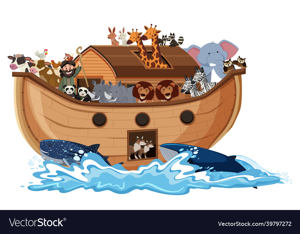 Animals on noahs ark with sea wave isolated Vector Image