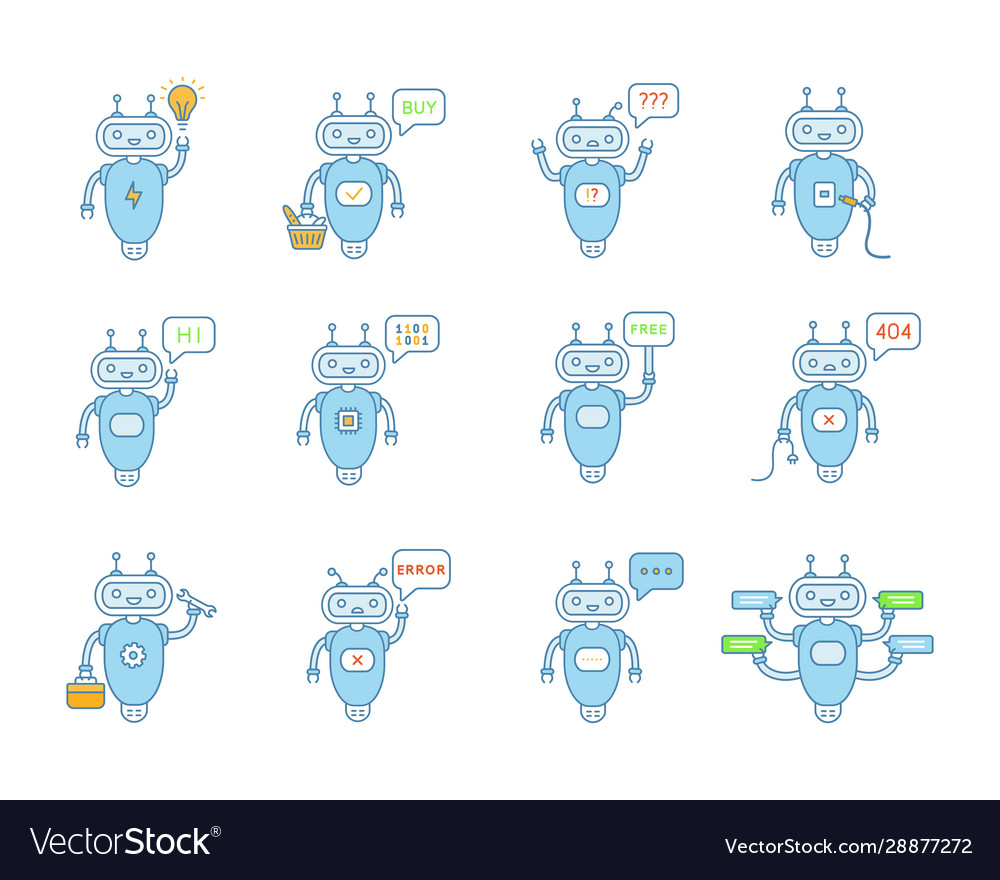 Chatbots color icons set
