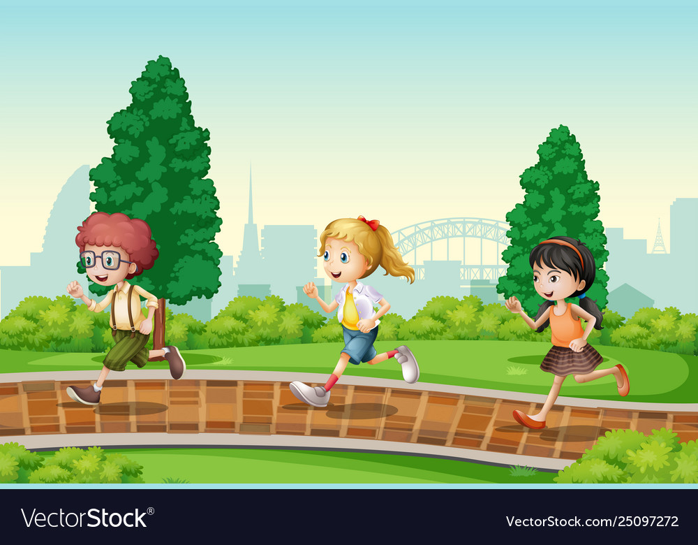 Children Running In Park Royalty Free Vector Image Children Running In Park Royalty Free Vector Image