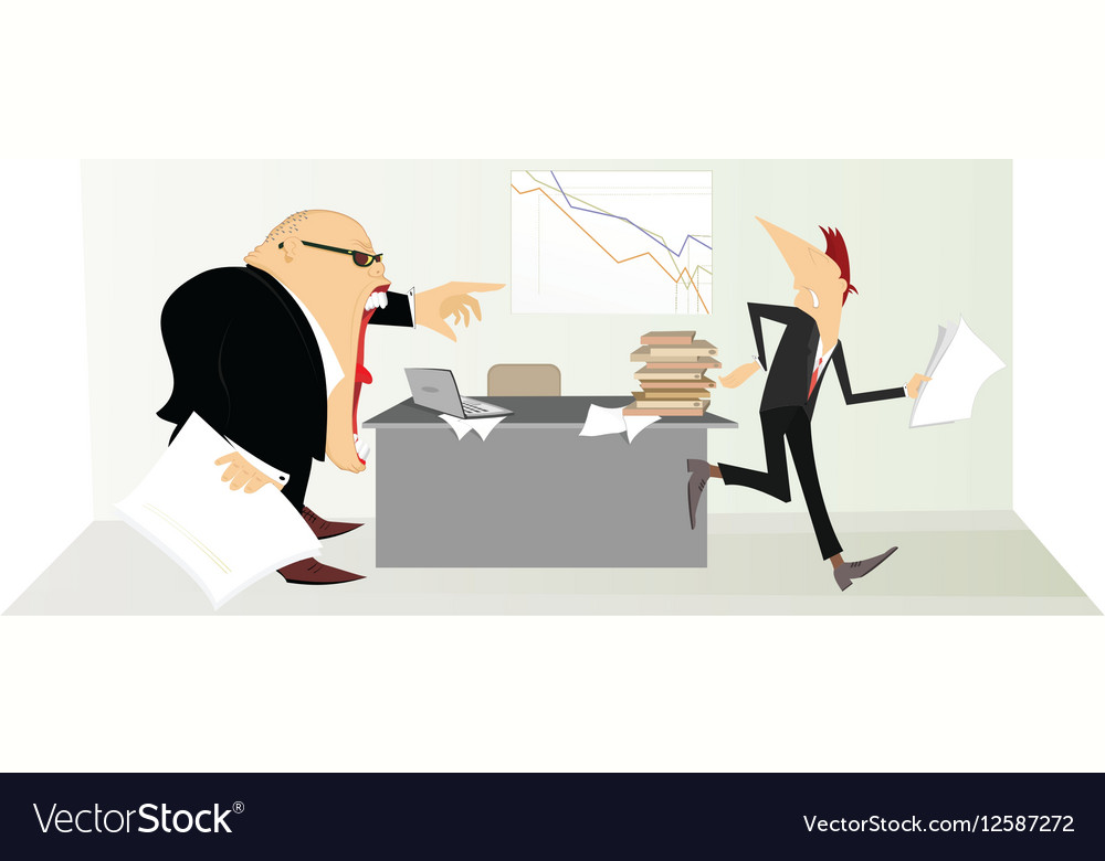 Employee runs away from the angry director Vector Image