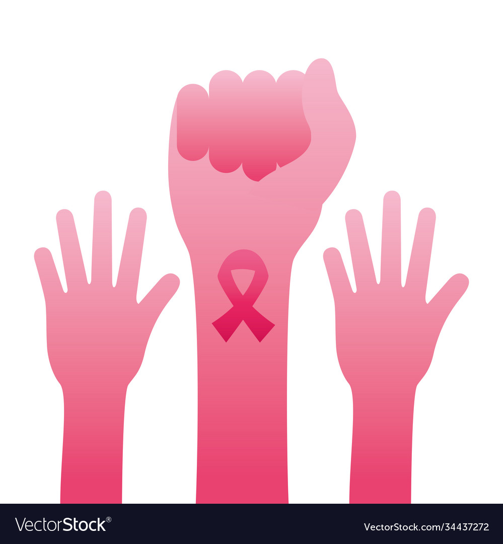 Hands fight with pink ribbon breast cancer