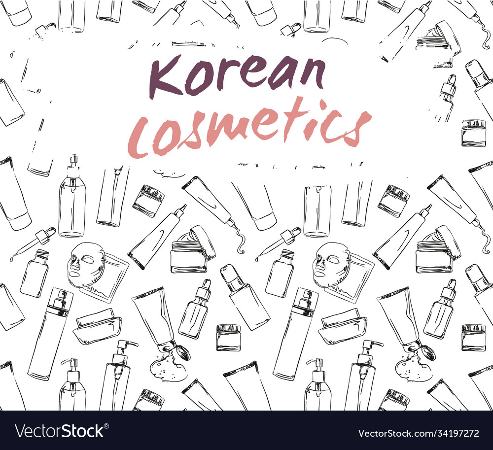Koreanische Make-up Produkte Set Grußkarte vector image Koreanische Make-up Produkte Set Grußkarte
