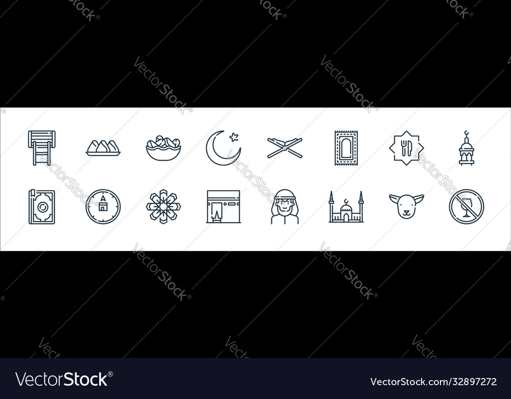 Ramadan line icons linear set quality vector image Ramadan line icons linear set quality