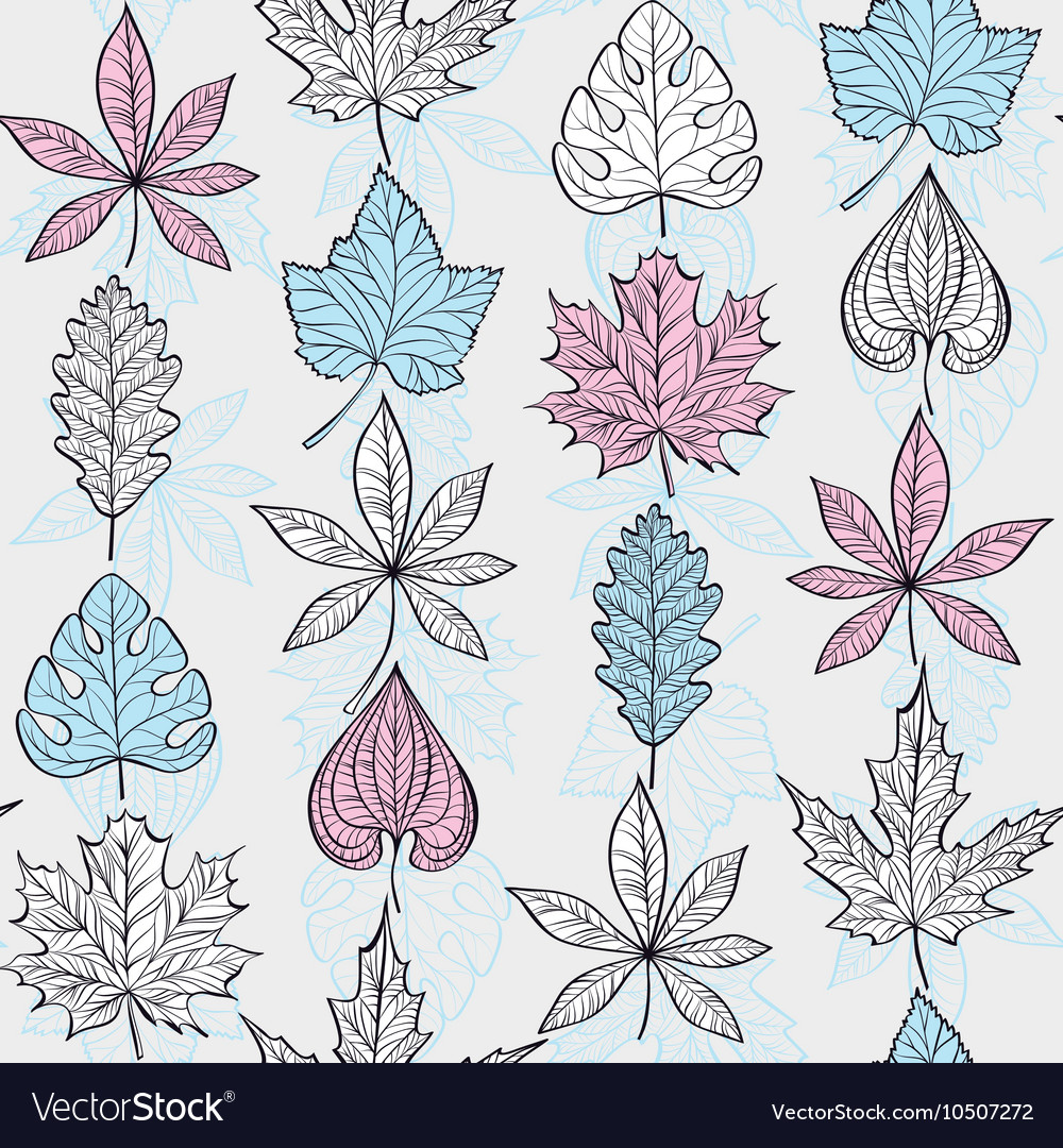 Seamless pattern with fall different leaves