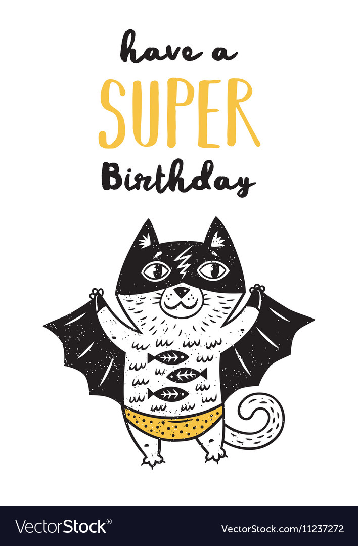Super Hero Cat Drawing For Greeting Card Or Tee Vector Image
