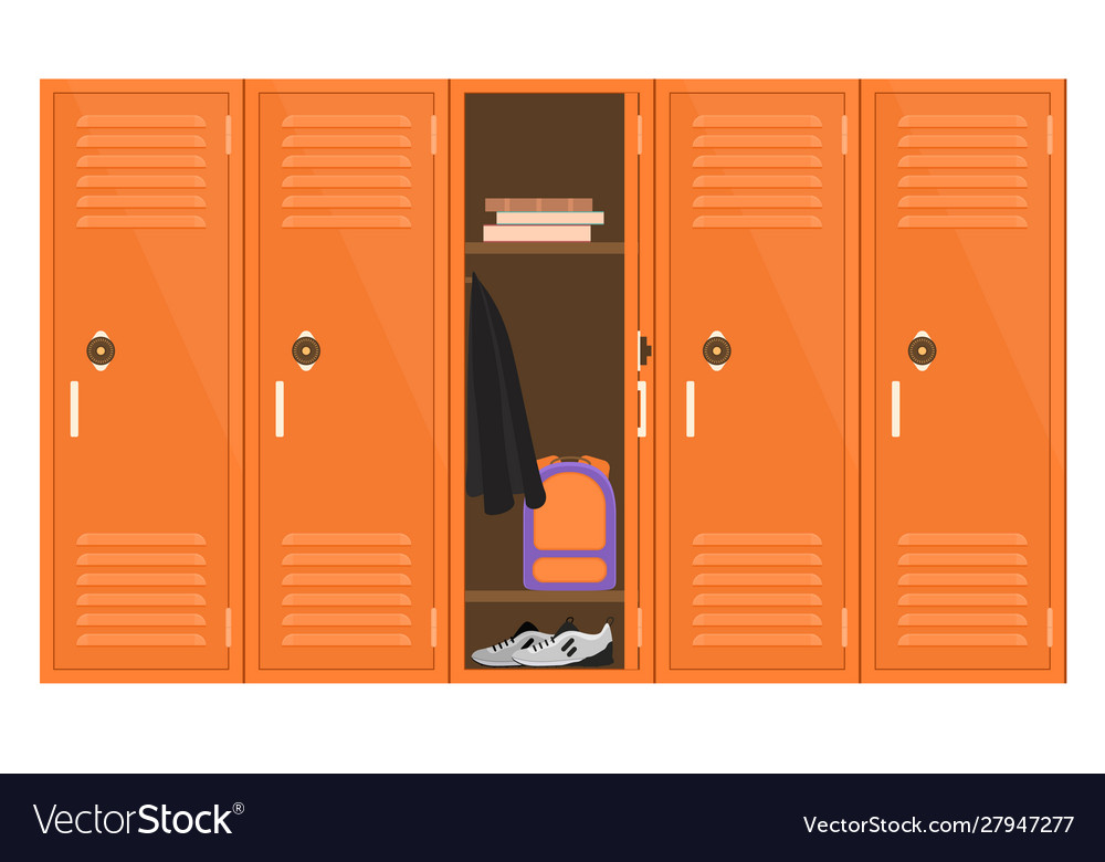 Cartoon Color Metal School Lockers With One Open Vector Image
