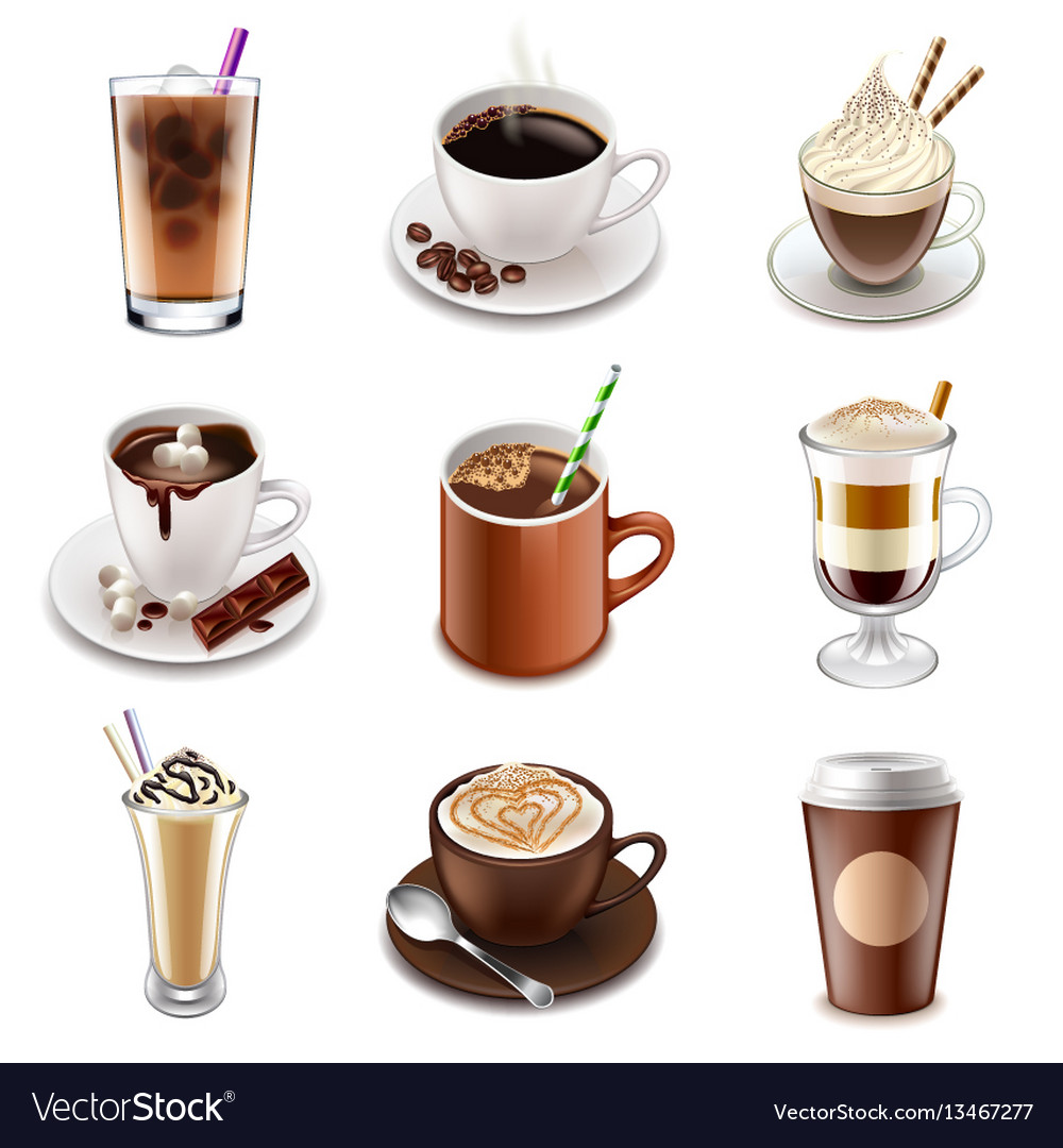 Coffee drinks icons set Royalty Free Vector Image