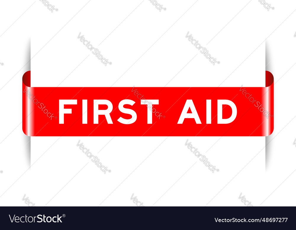 Red color inserted label banner with word first