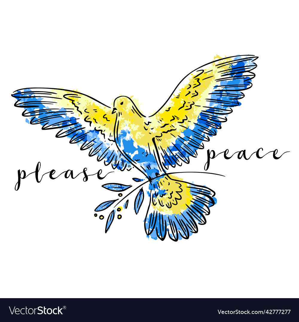 Ukrainian blue and yellow flag symbol - dove peace