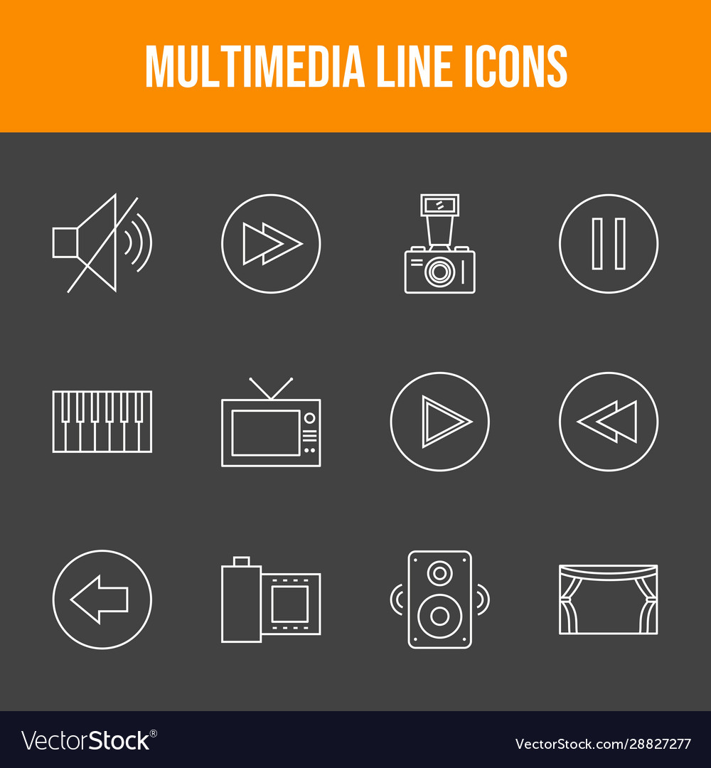 Einzigartige Multimedia-Line-Symbole Set