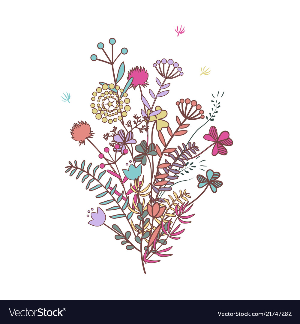 Autumn Bouquet Doodle Floral Composition Wirh Vector Image
