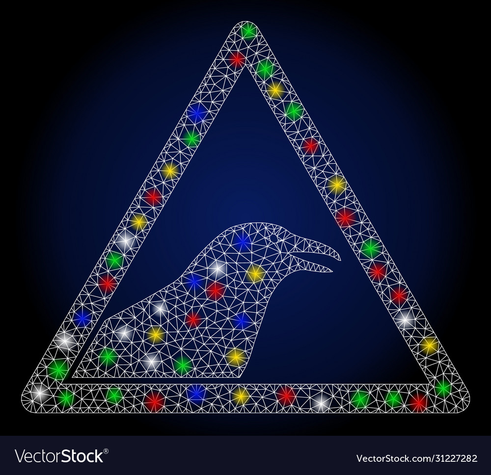 Bright mesh network bird warning with color flare vector image Bright mesh network bird warning with color flare
