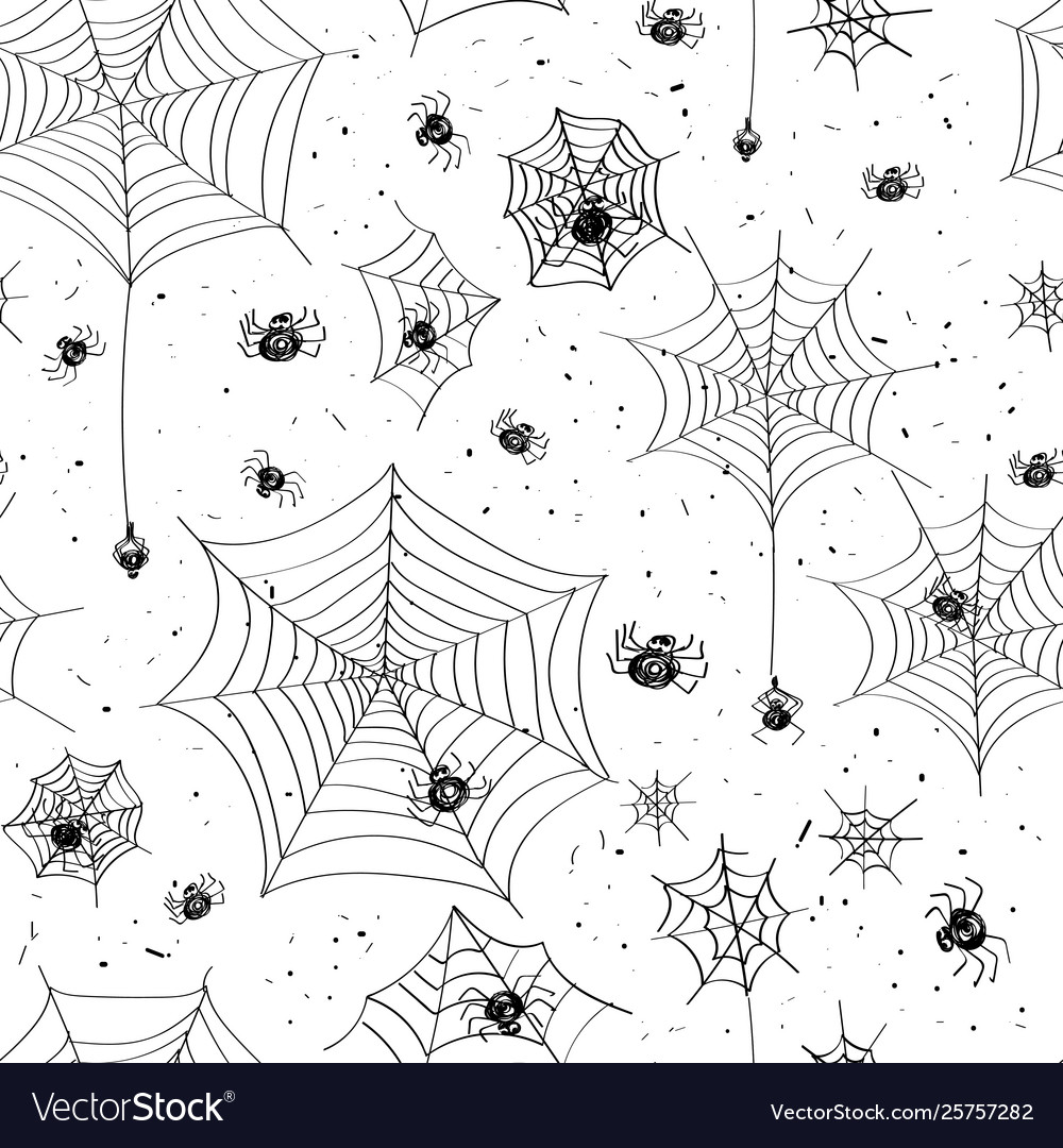 Hand drawing pattern with spiders and web