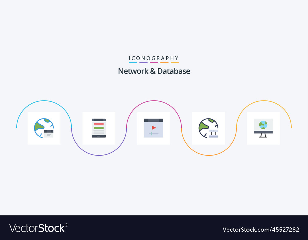 Network and database flat 5 icon pack including