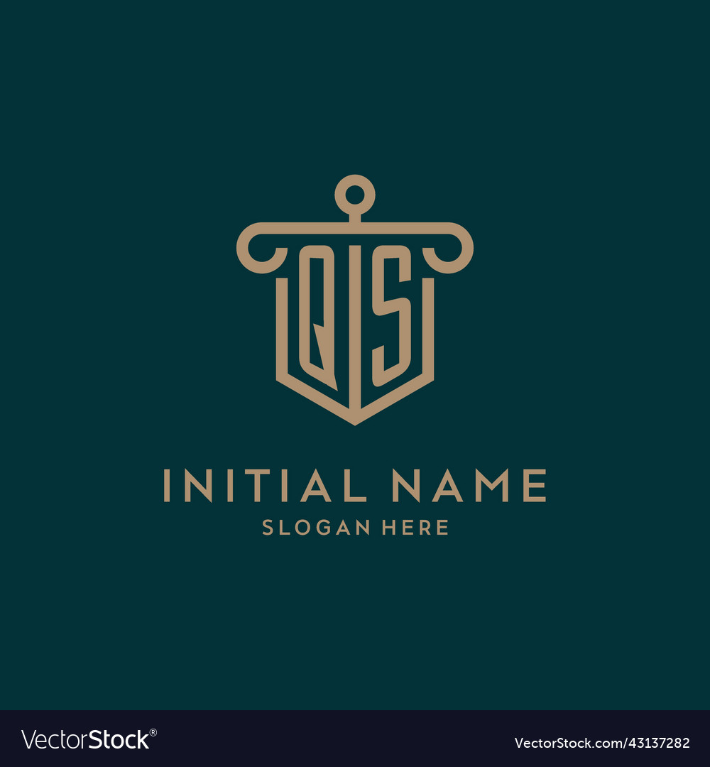 Qs monogram initial logo design with shield