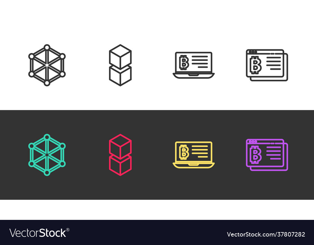 Set line blockchain technology mining bitcoin vector image Set line blockchain technology mining bitcoin